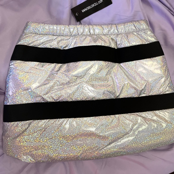Dolls Kill Skirts Club Exx Space Raid Holographic Puffer Mini Skirt